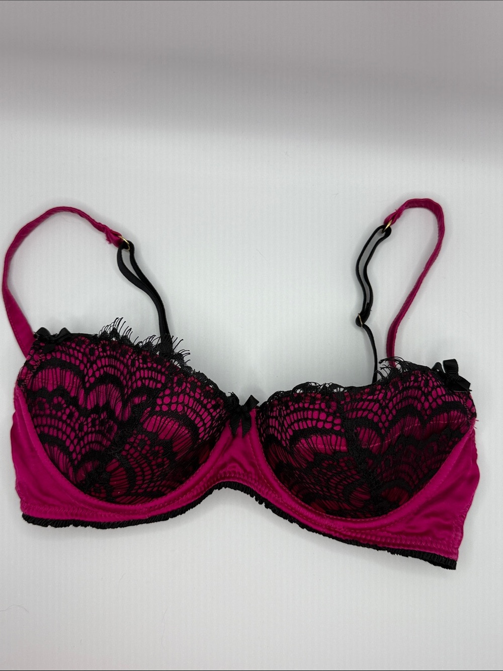 Mimi Holliday Fuchsia Silk and Lace Underwire Bra 32C